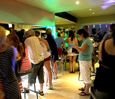 Evening campers at the campsite bar near Saint-Gilles-Croix-de-Vie