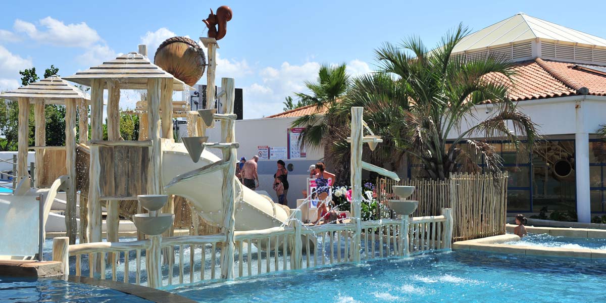 Aquatic structures and slides at Les Écureuils campsite in Saint-Hilaire-de-Riez