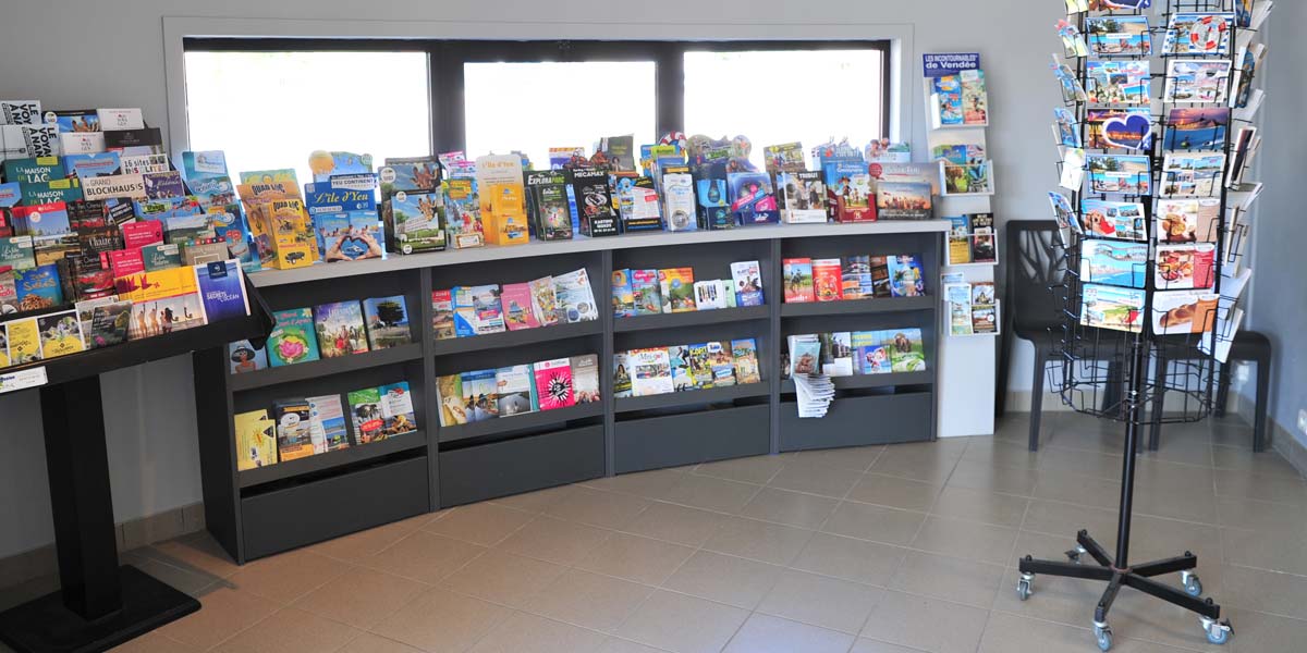 Tourist brochures at the reception of Les Écureuils campsite in Vendée