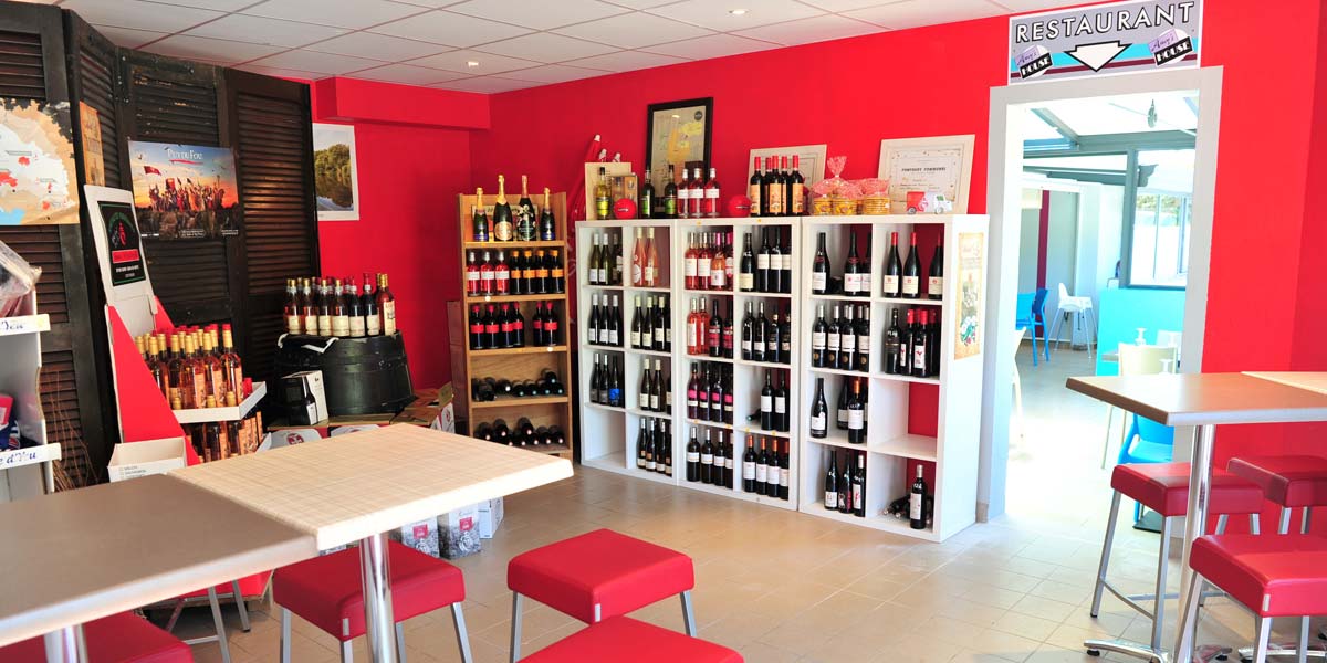 Wine cellar of the grocery store at Les Écureuils campsite in Vendée